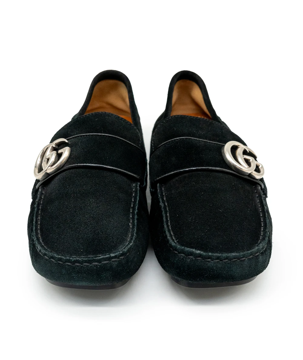 Gucci Size 40.5 Suede Mens Driver Queen Loafer in Black