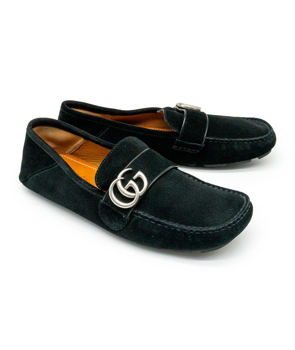 Gucci Size 40.5 Suede Mens Driver Queen Loafer in Black