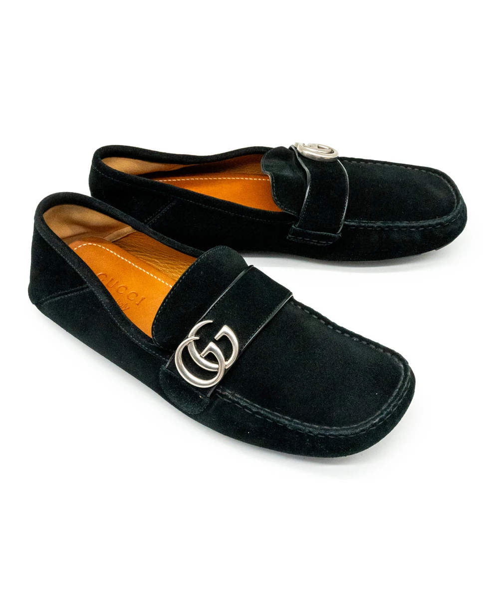Gucci Size 40.5 Suede Mens Driver Queen Loafer in Black