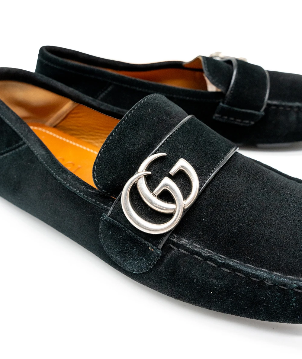 Gucci Size 40.5 Suede Mens Driver Queen Loafer in Black