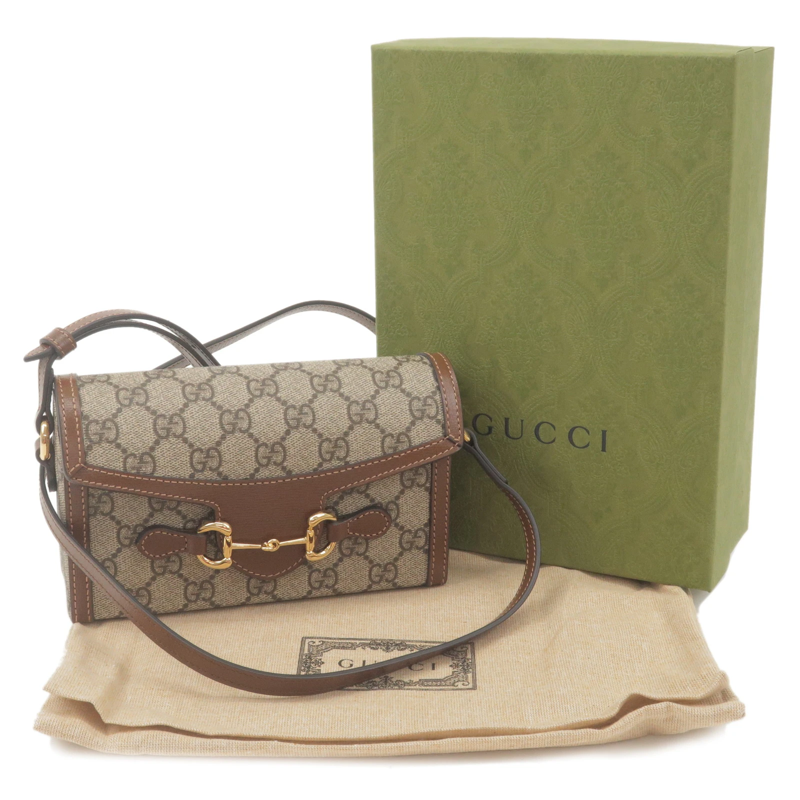 Gucci Beige/Brown GG Supreme Canvas Mini Horsebit 1955 Crossbody Bag