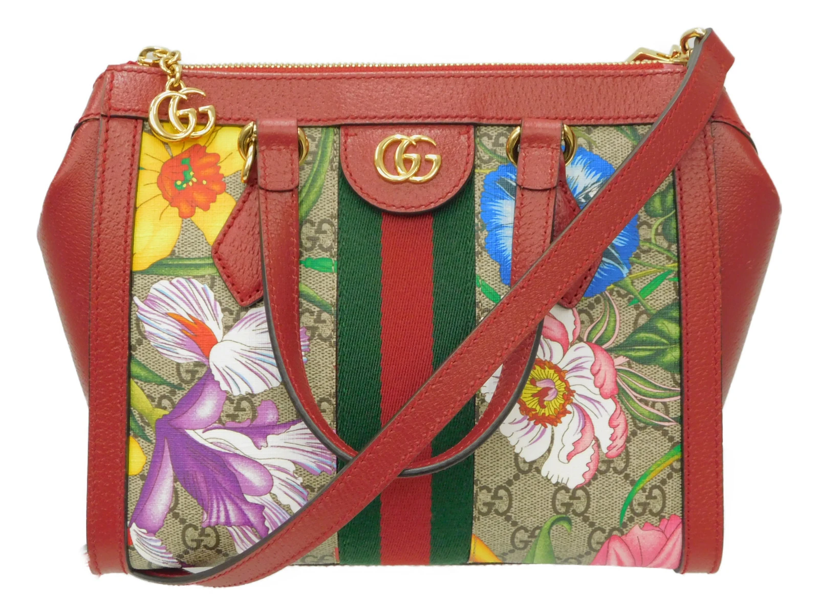 Gucci Multicolor GG Supreme Flora Canvas and Leather Small Ophidia Tote Bag