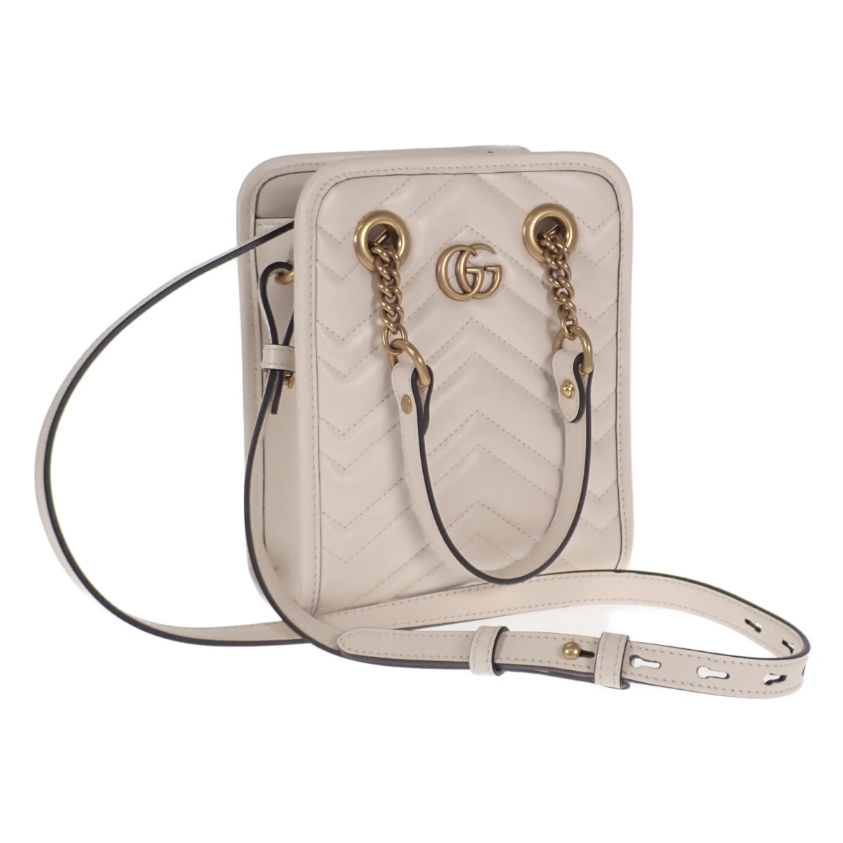 Gucci Ivory Leather GG Marmont Mini Tote Bag