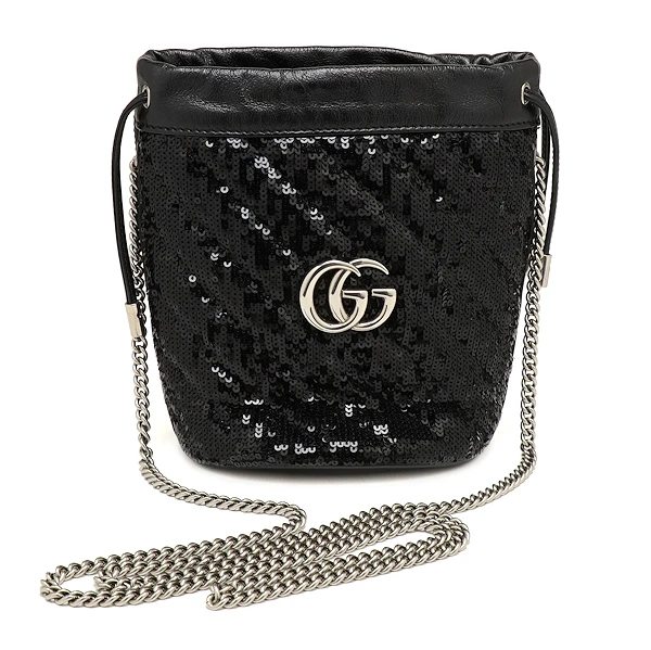 Gucci Black Sequin and Leather Mini GG Marmont Bucket Bag