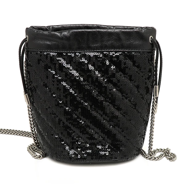 Gucci Black Sequin and Leather Mini GG Marmont Bucket Bag