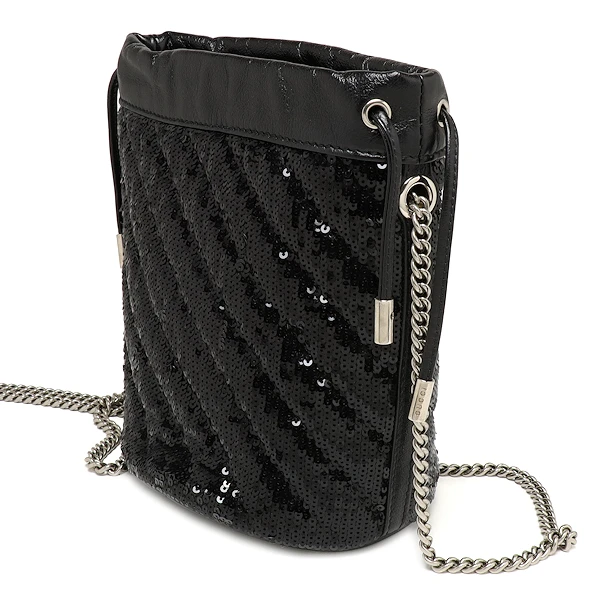 Gucci Black Sequin and Leather Mini GG Marmont Bucket Bag