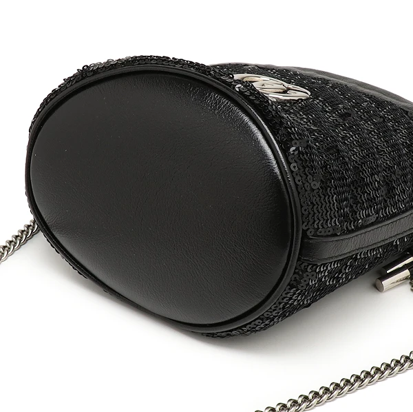 Gucci Black Sequin and Leather Mini GG Marmont Bucket Bag