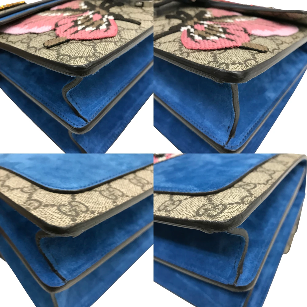 Gucci Beige/Blue Medium Dionysus Cat GG Supreme Canvas Chain Shoulder Bag
