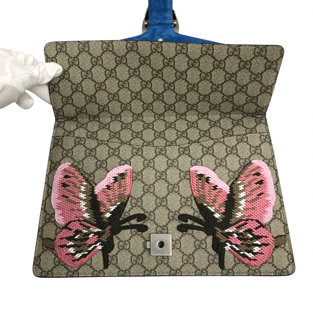 Gucci Beige/Blue Medium Dionysus Cat GG Supreme Canvas Chain Shoulder Bag