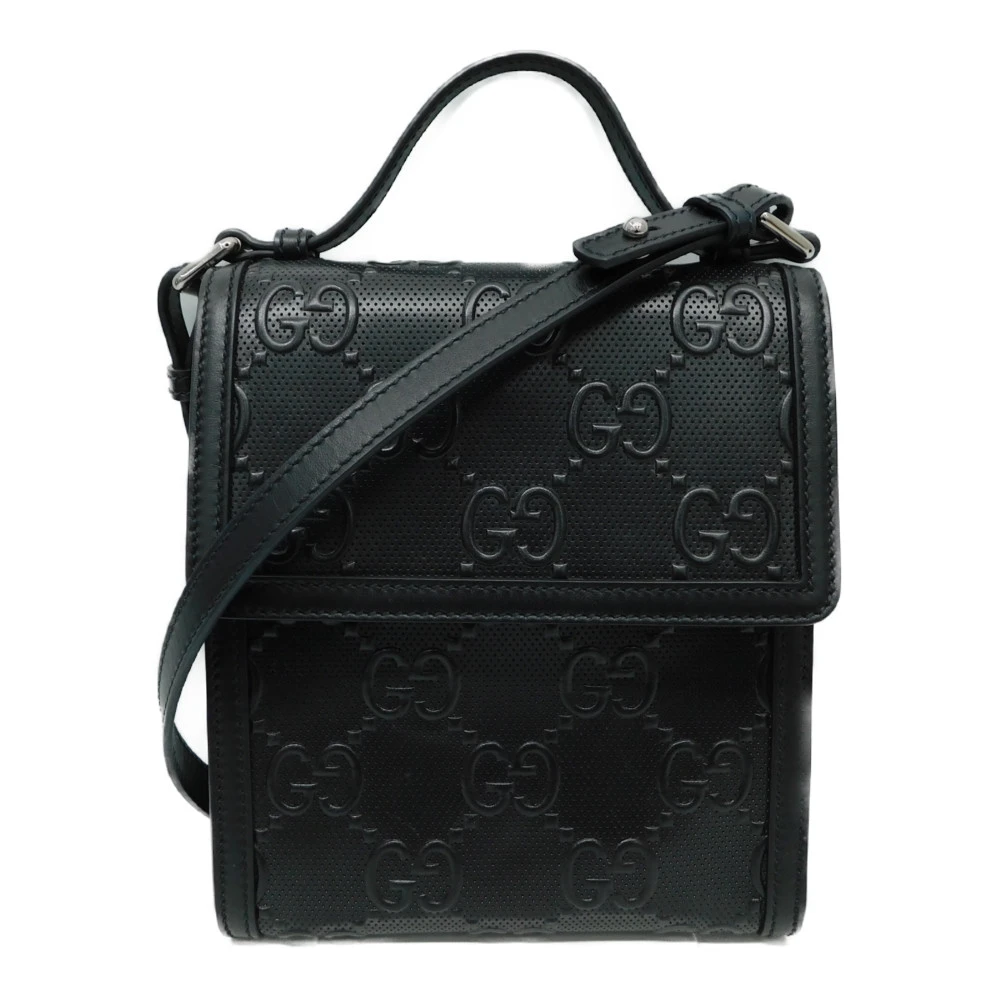 Gucci Black Embossed GG Leather Messenger Bag