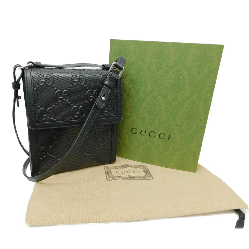 Gucci Black Embossed GG Leather Messenger Bag