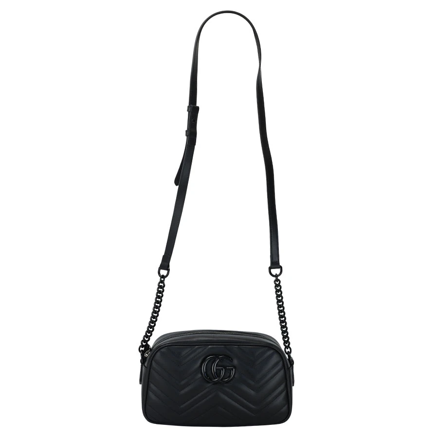 Gucci Black Calfskin Leather GG Marmont Small Chain Shoulder Bag