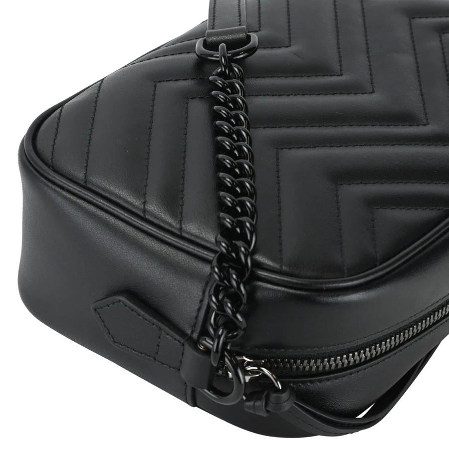 Gucci Black Calfskin Leather GG Marmont Small Chain Shoulder Bag