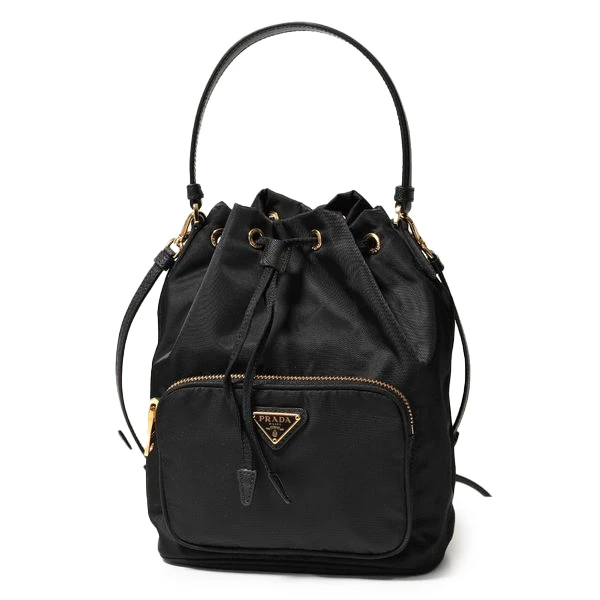Prada Black Duet Nylon and Leather Drawstring Shoulder Bag