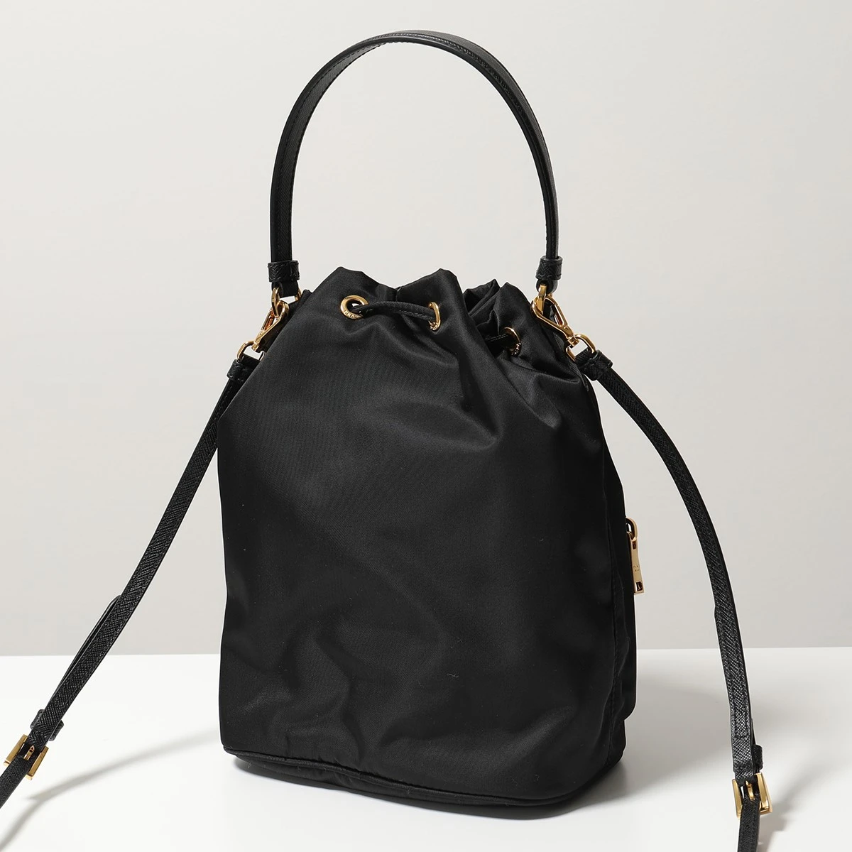 Prada Black Duet Nylon and Leather Drawstring Shoulder Bag