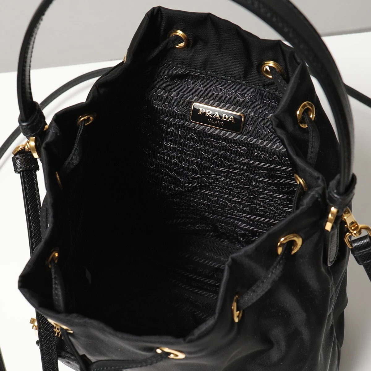 Prada Black Duet Nylon and Leather Drawstring Shoulder Bag