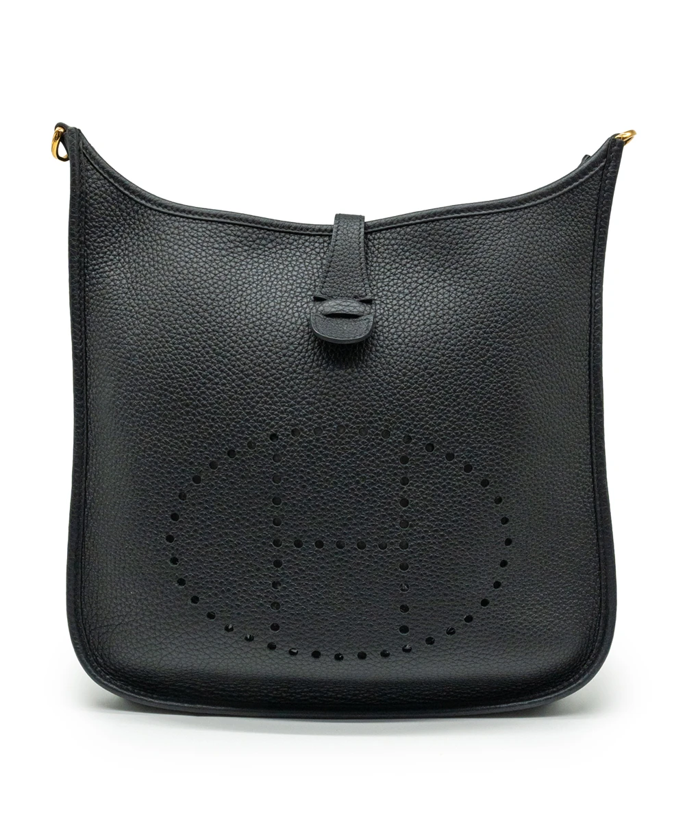 Hermes Size 28 Black Color Clemence Leather Evelyne III PM bag