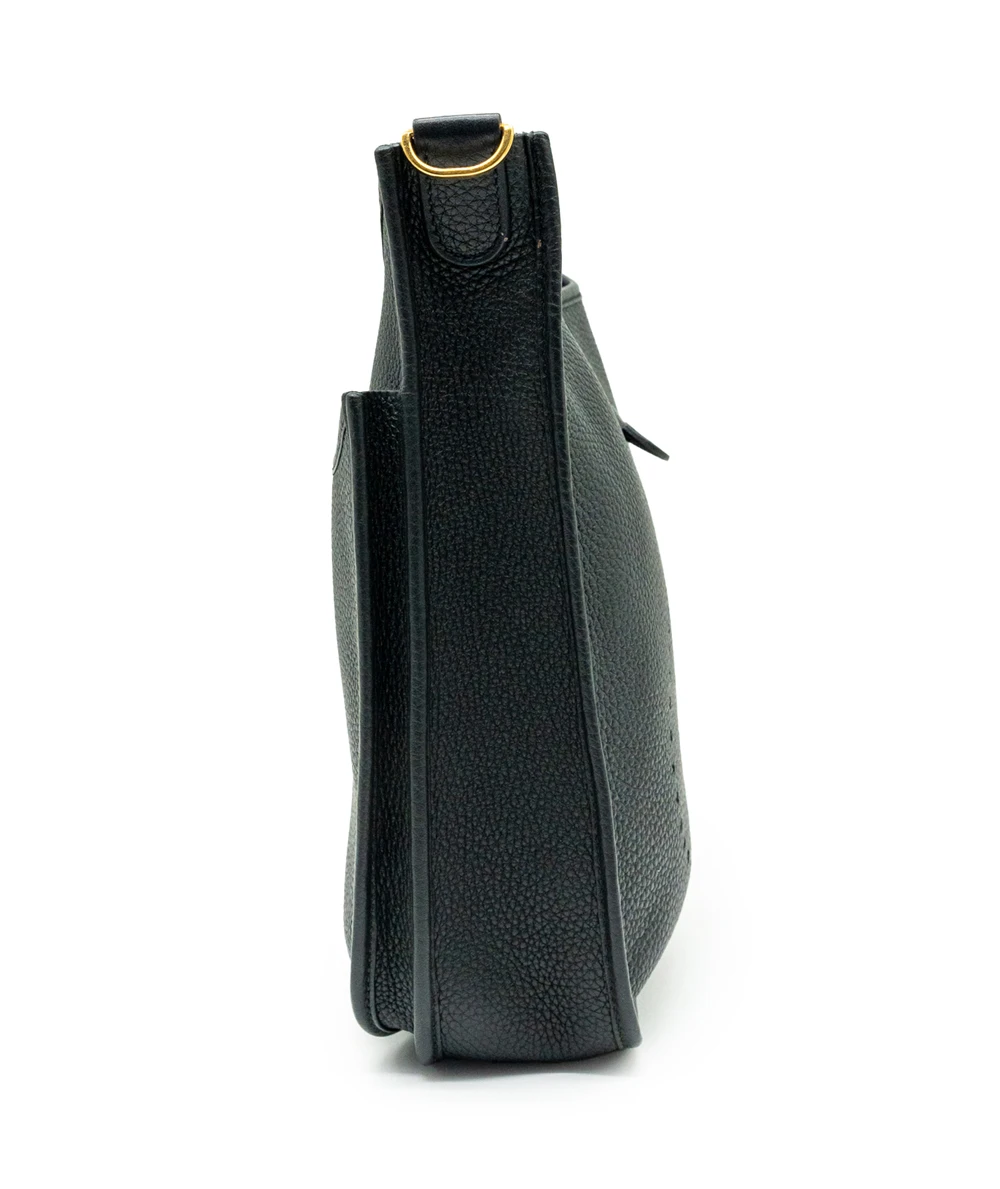 Hermes Size 28 Black Color Clemence Leather Evelyne III PM bag