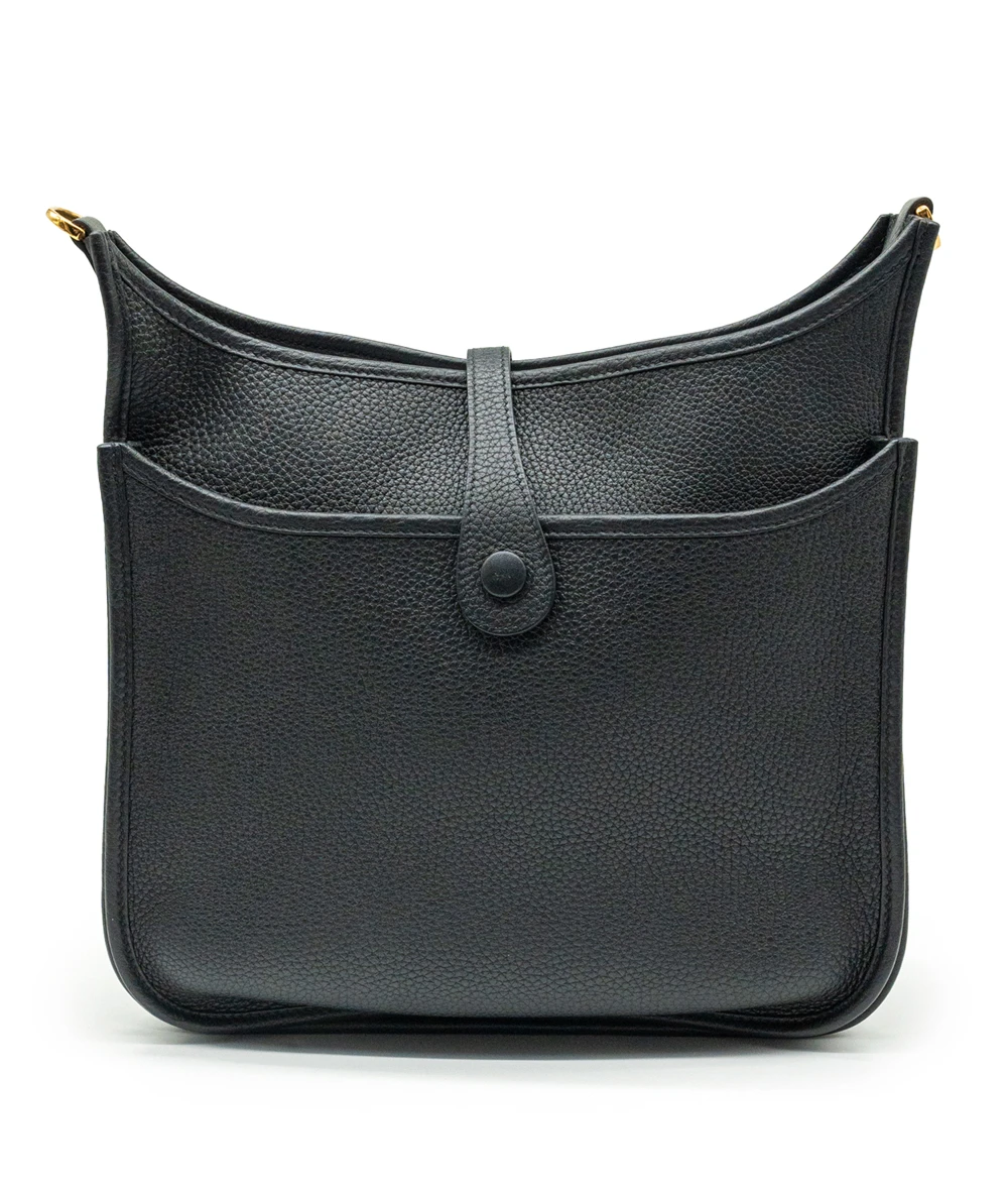 Hermes Size 28 Black Color Clemence Leather Evelyne III PM bag