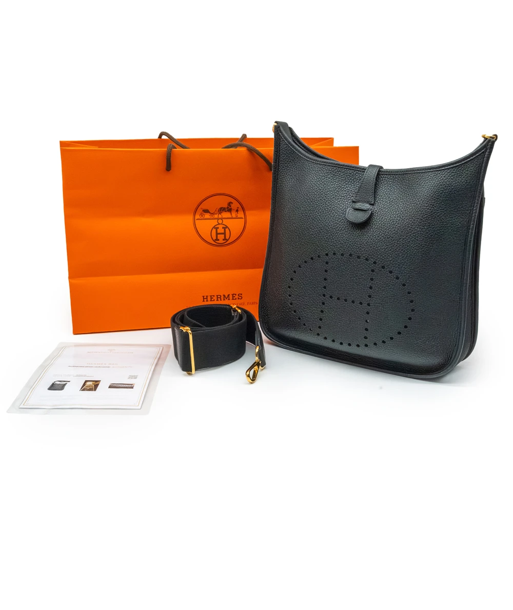 Hermes Size 28 Black Color Clemence Leather Evelyne III PM bag