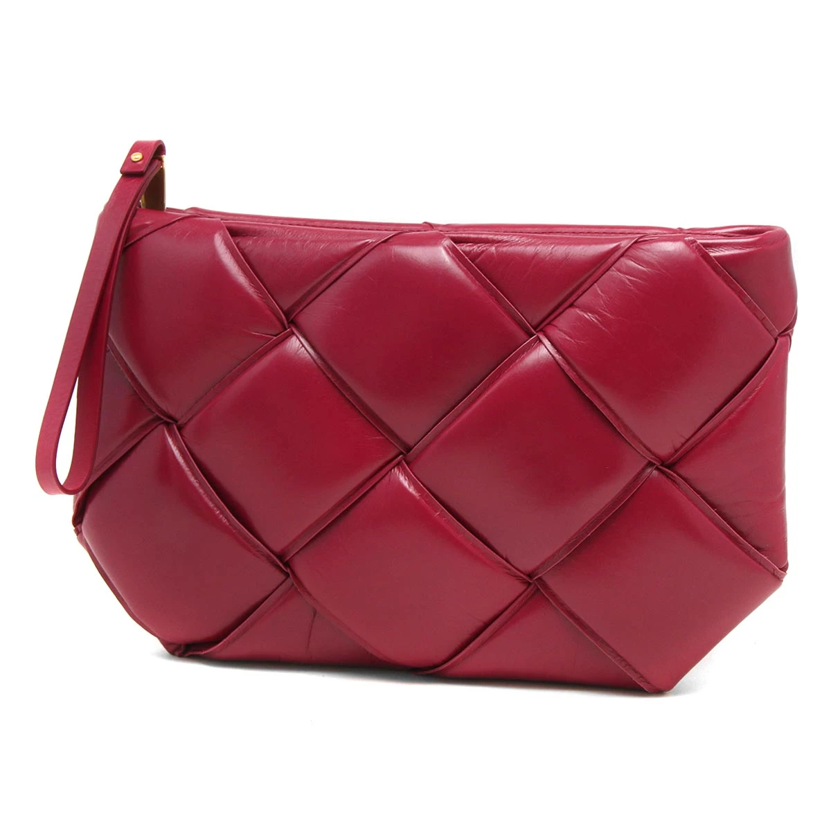 Bottega Veneta Amaranth Leather Maxi Intrecciato Padded Clutch