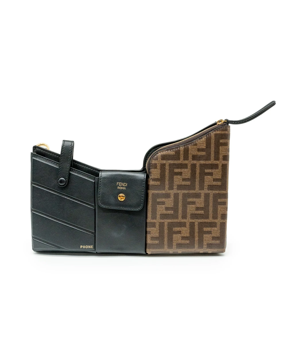 Fendi Black/Tobacco Zucca Coated Canvas and Leather Business 3 Pocket Crossbody Bag