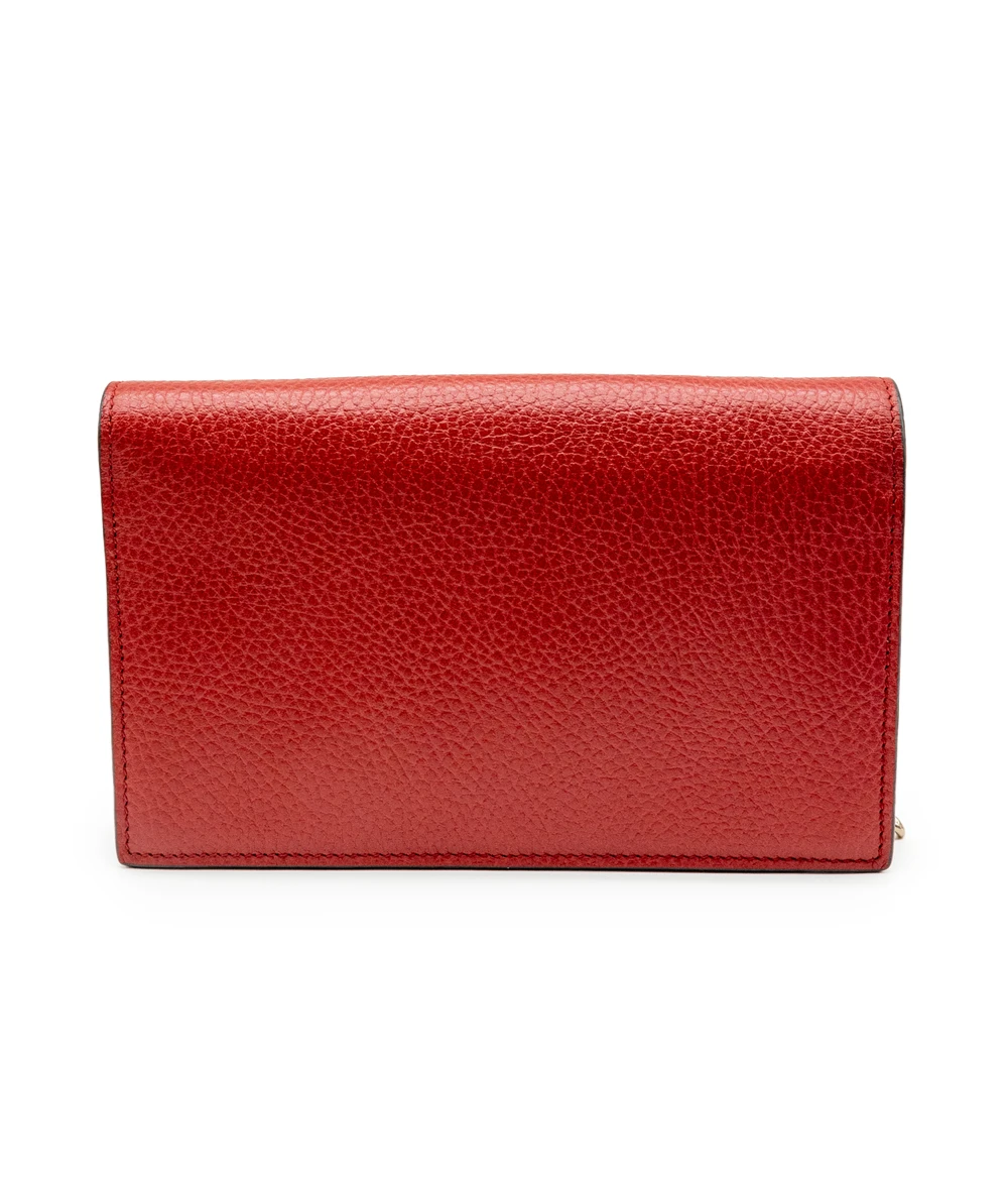 Gucci Red Leather Interlocking G Flap Chain Clutch