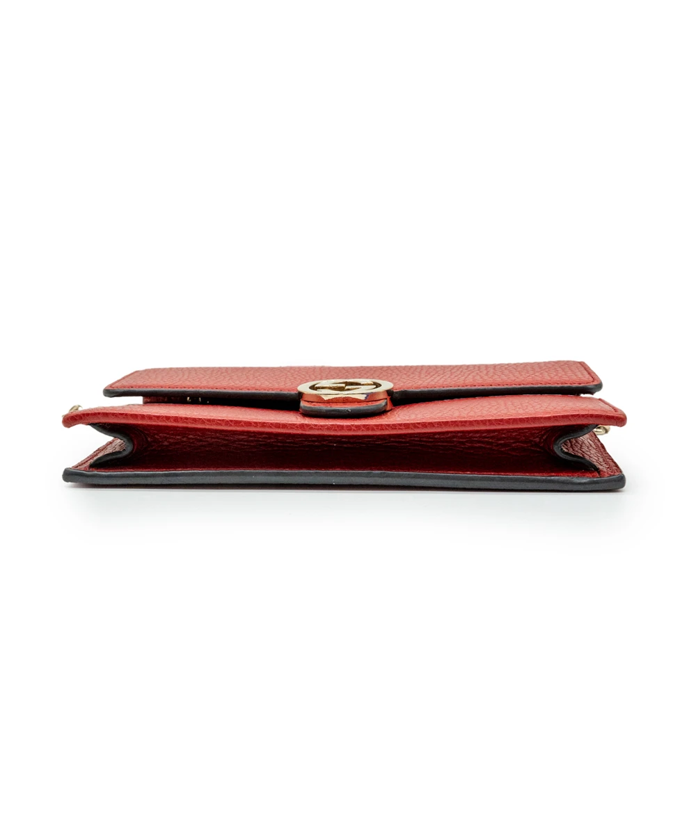Gucci Red Leather Interlocking G Flap Chain Clutch