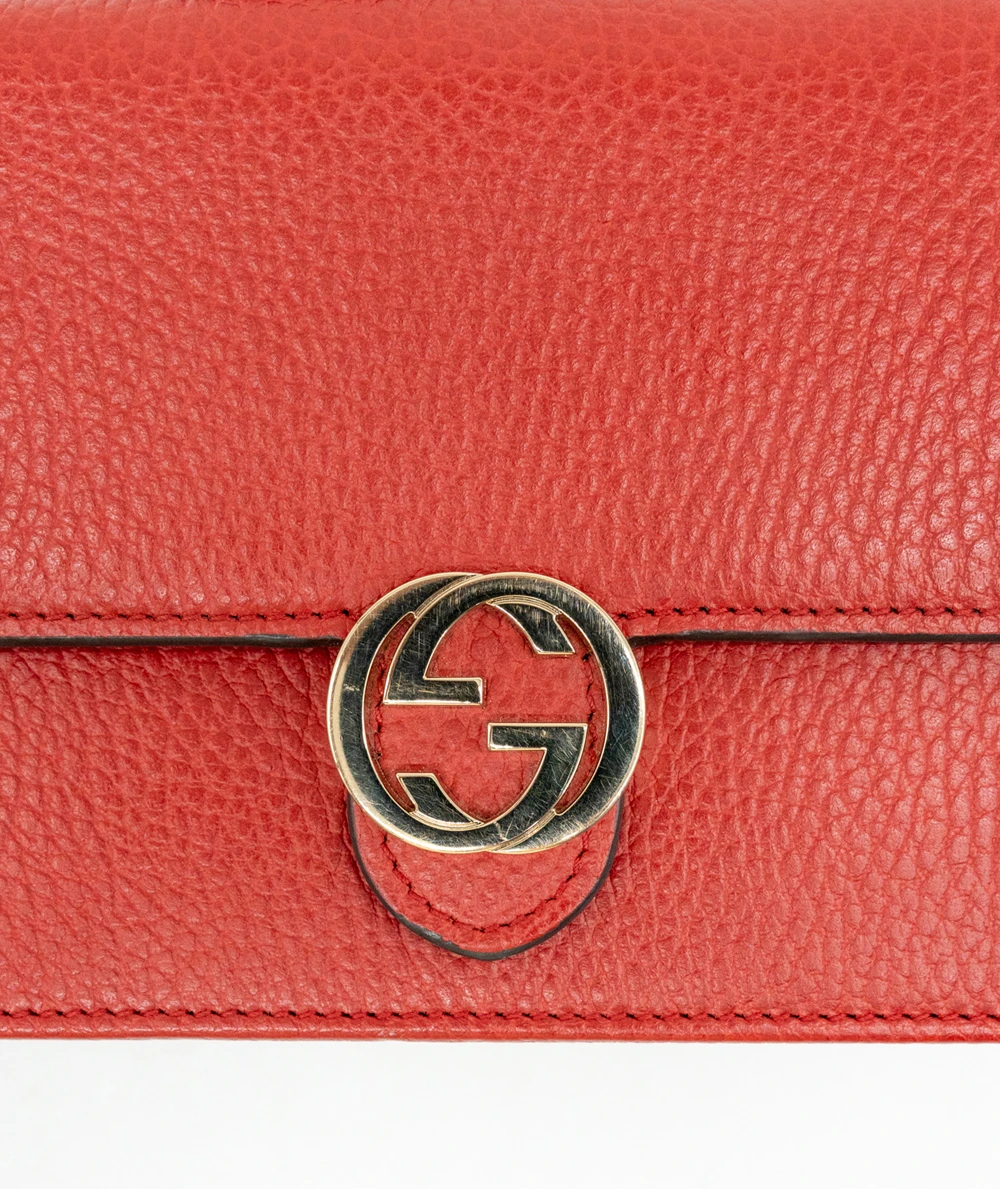 Gucci Red Leather Interlocking G Flap Chain Clutch