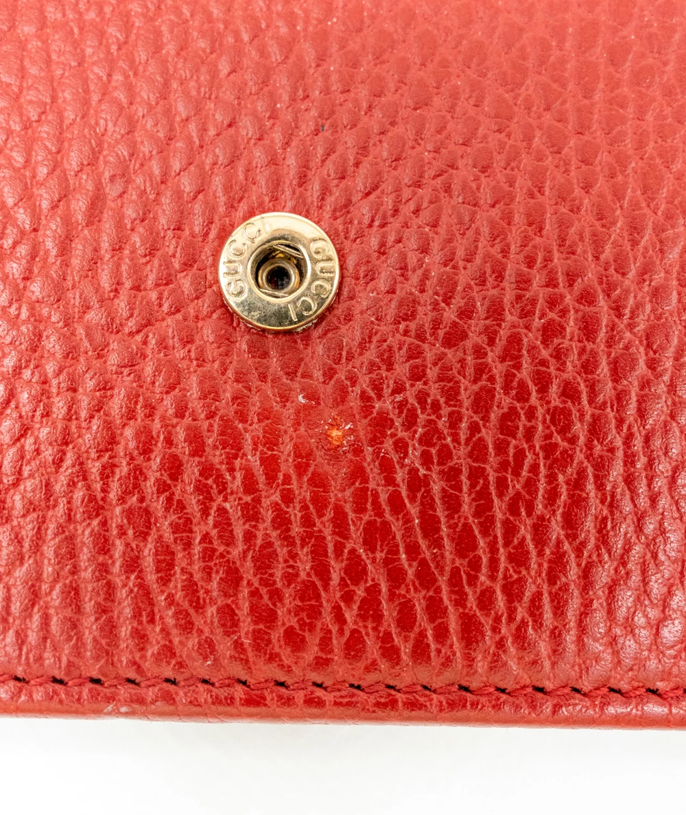 Gucci Red Leather Interlocking G Flap Chain Clutch
