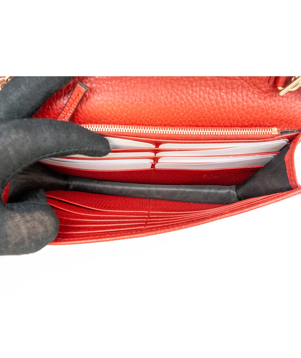 Gucci Red Leather Interlocking G Flap Chain Clutch