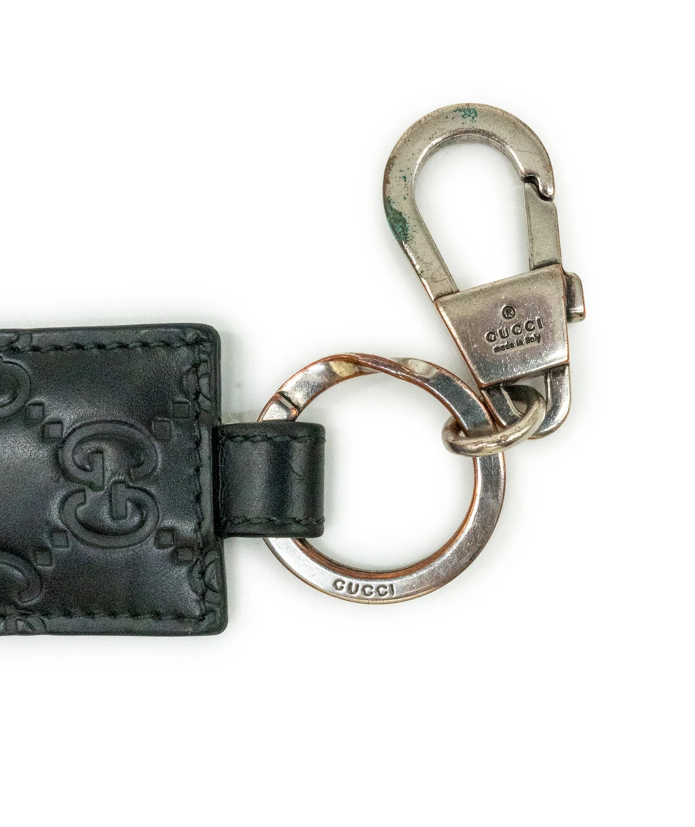 Gucci GG Logo Black Leather GG Embossed Keychain