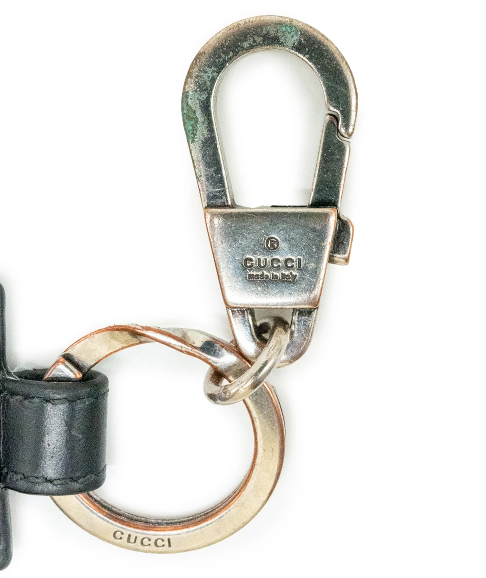 Gucci GG Logo Black Leather GG Embossed Keychain
