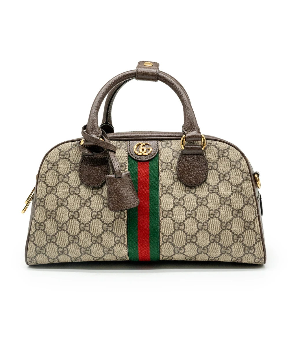 Gucci Brown/Beige GG Canvas and Leather Medium Ophidia Satchel