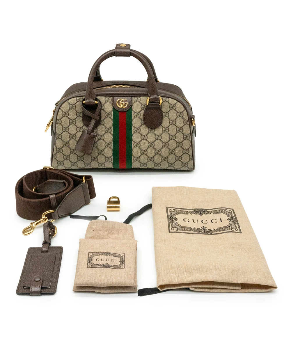 Gucci Brown/Beige GG Canvas and Leather Medium Ophidia Satchel