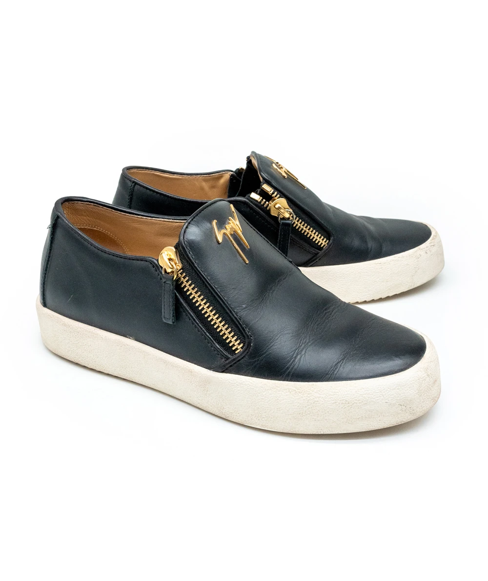 Giuseppe Zanotti Size 40 Black Leather Eve Slip On Sneakers
