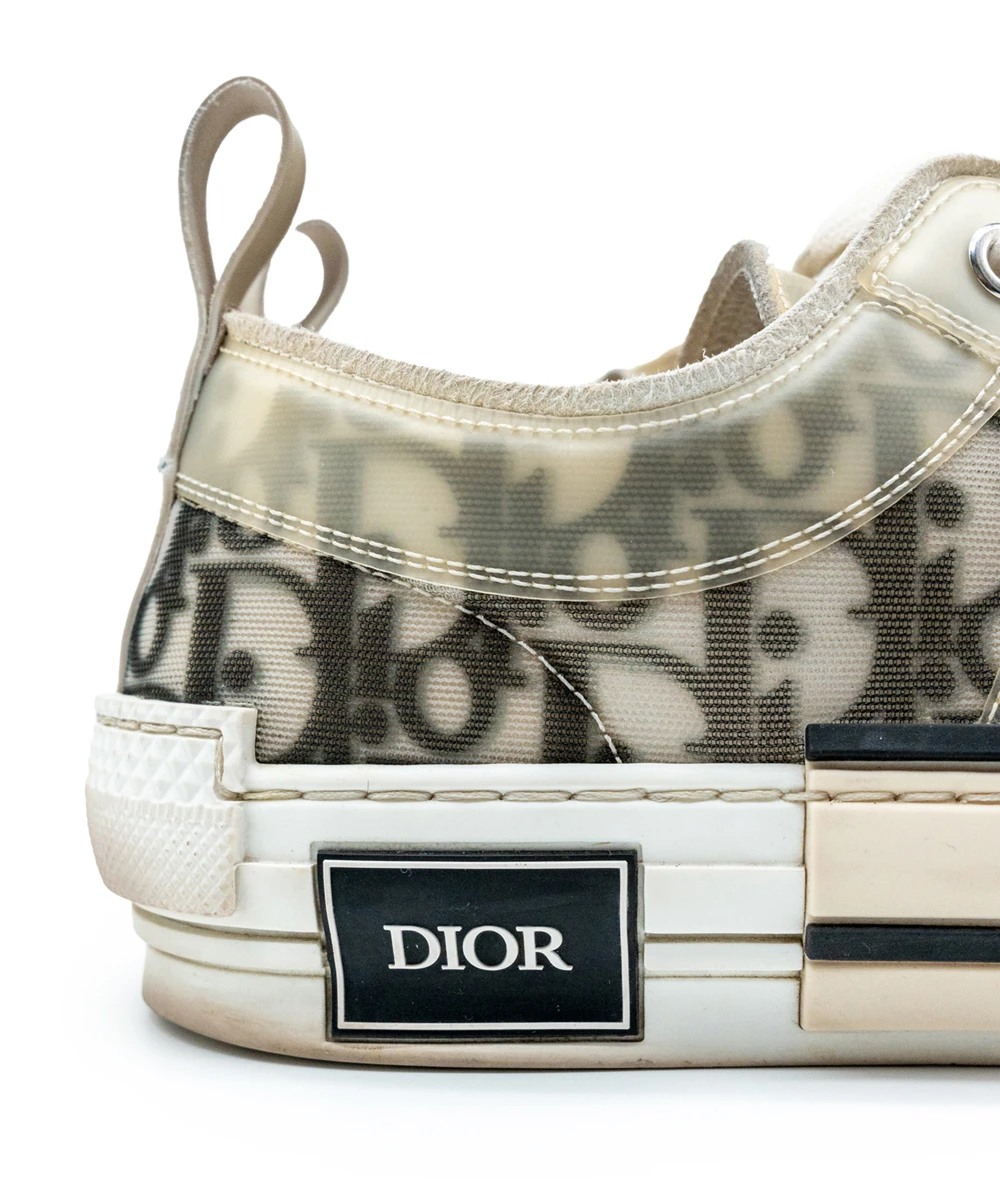 Dior Size 40 White/Black Oblique Mesh and Rubber B23 Low Top Sneakers