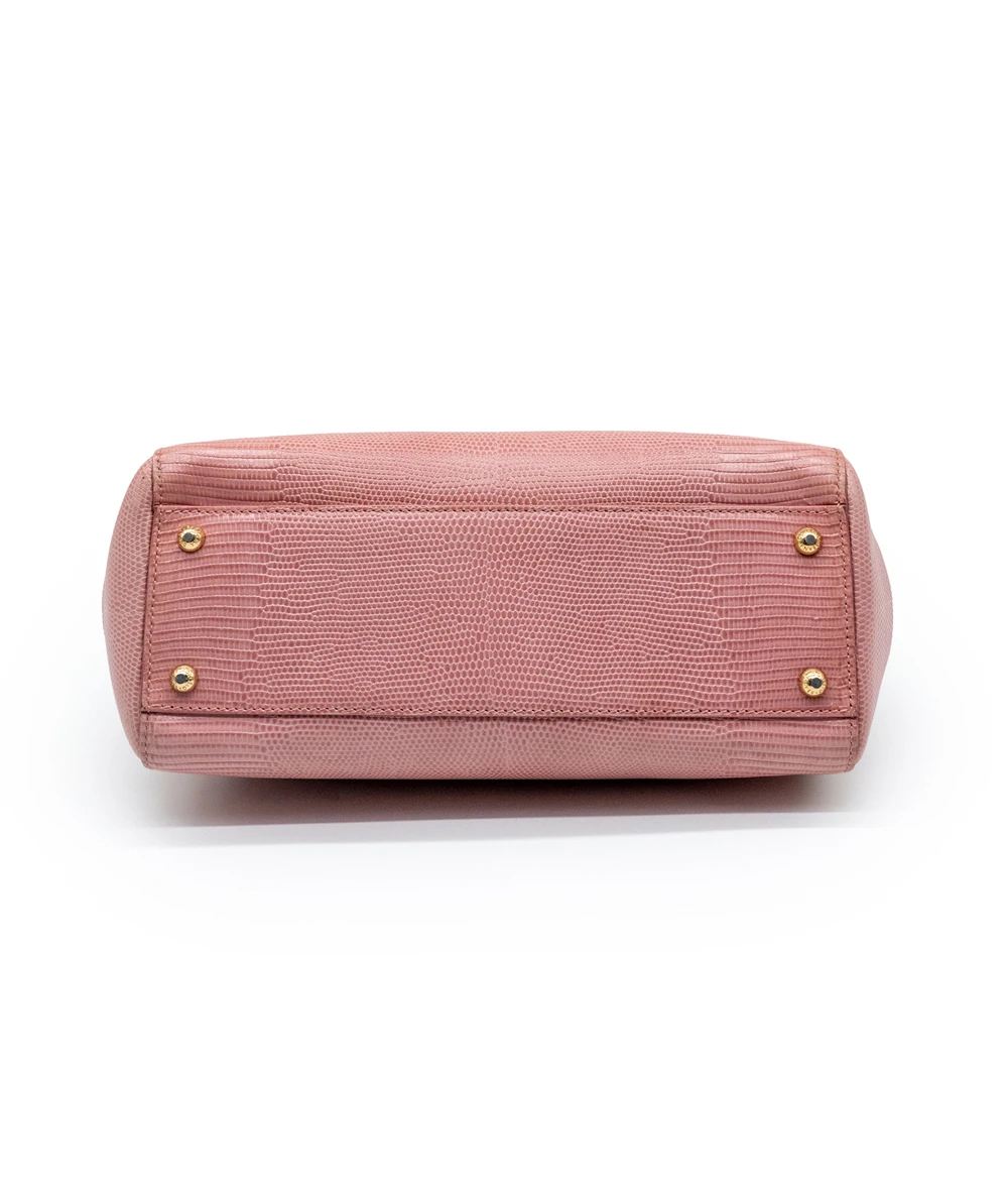 Dolce  Gabbana Pink Lizard Embossed Leather Medium Miss Sicily Top Handle Bag