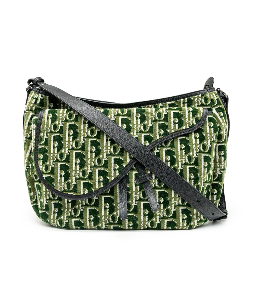 Christian Dior Bicolor Green Oblique Soft Saddle Bag