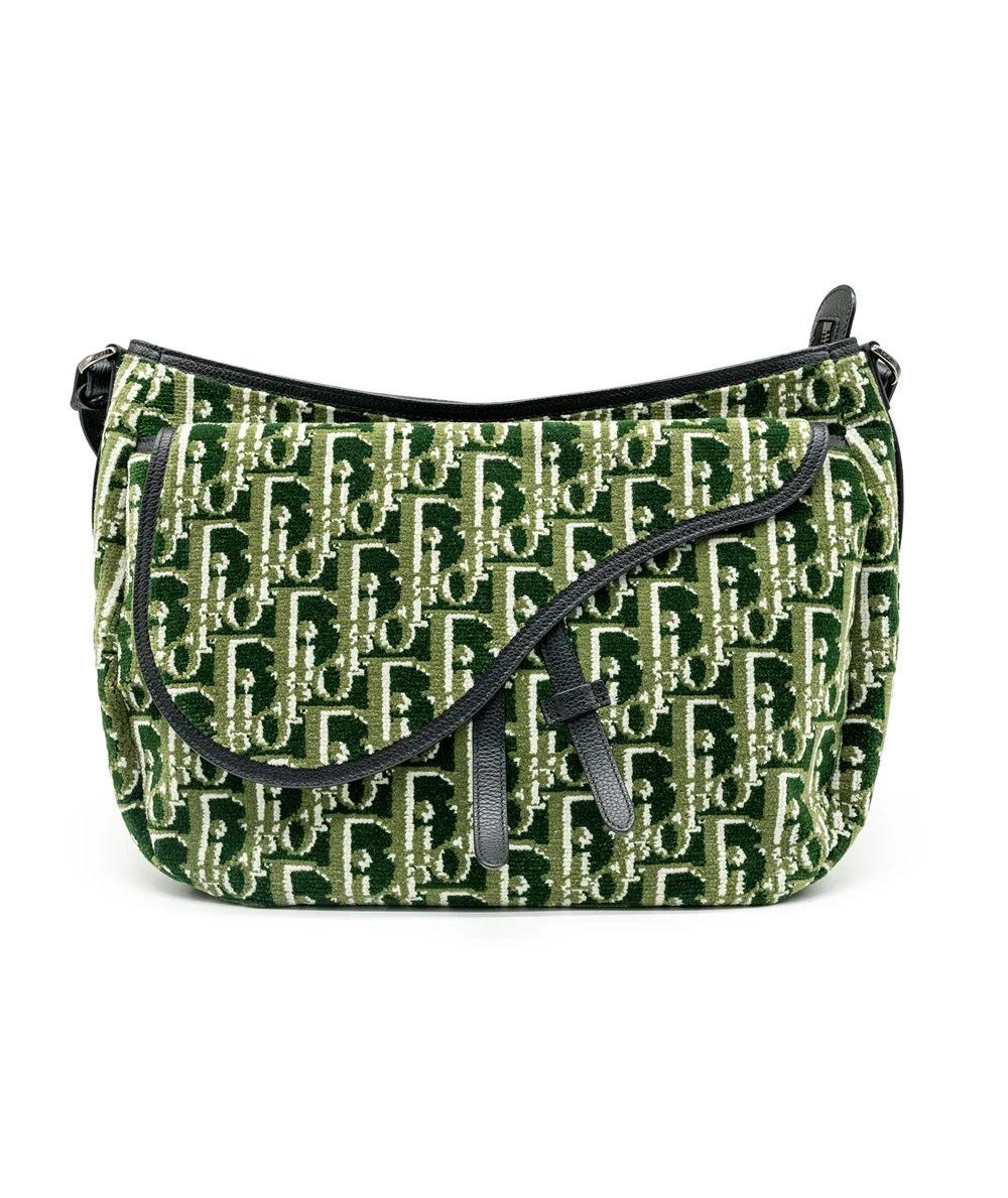 Christian Dior Bicolor Green Oblique Soft Saddle Bag
