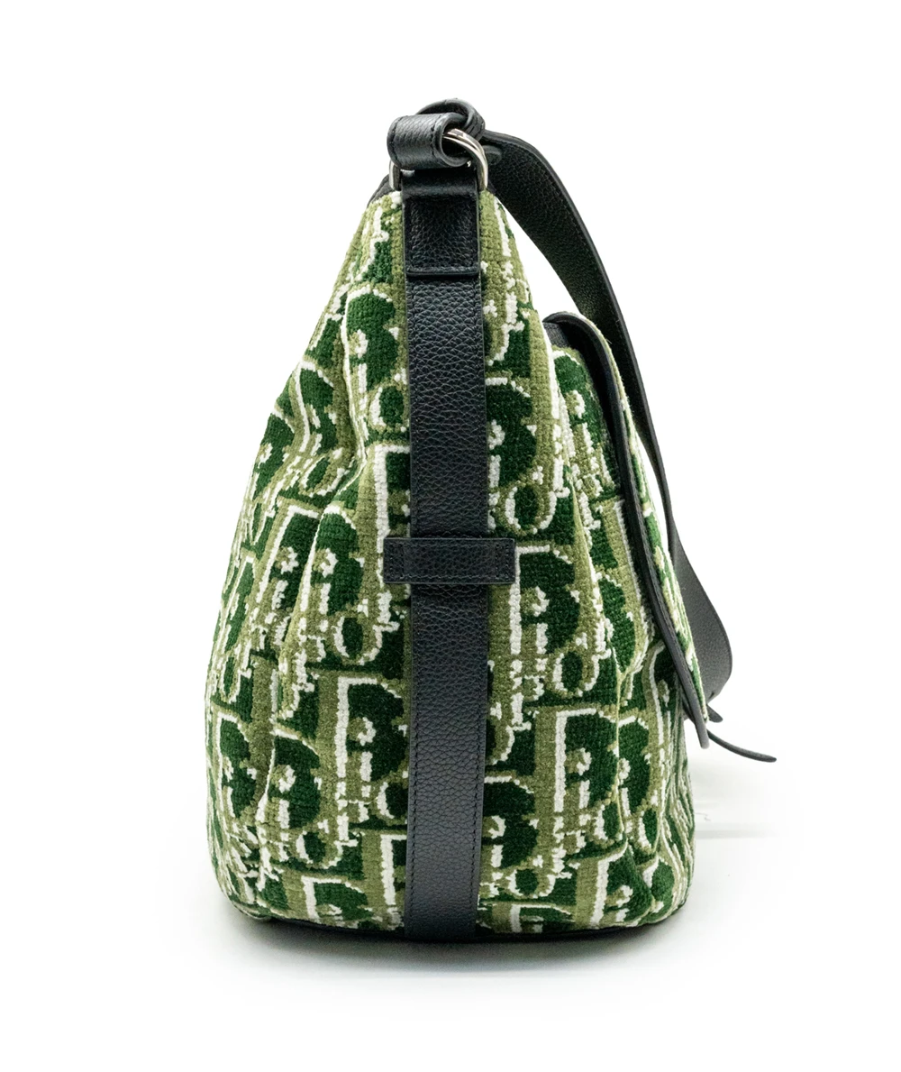 Christian Dior Bicolor Green Oblique Soft Saddle Bag
