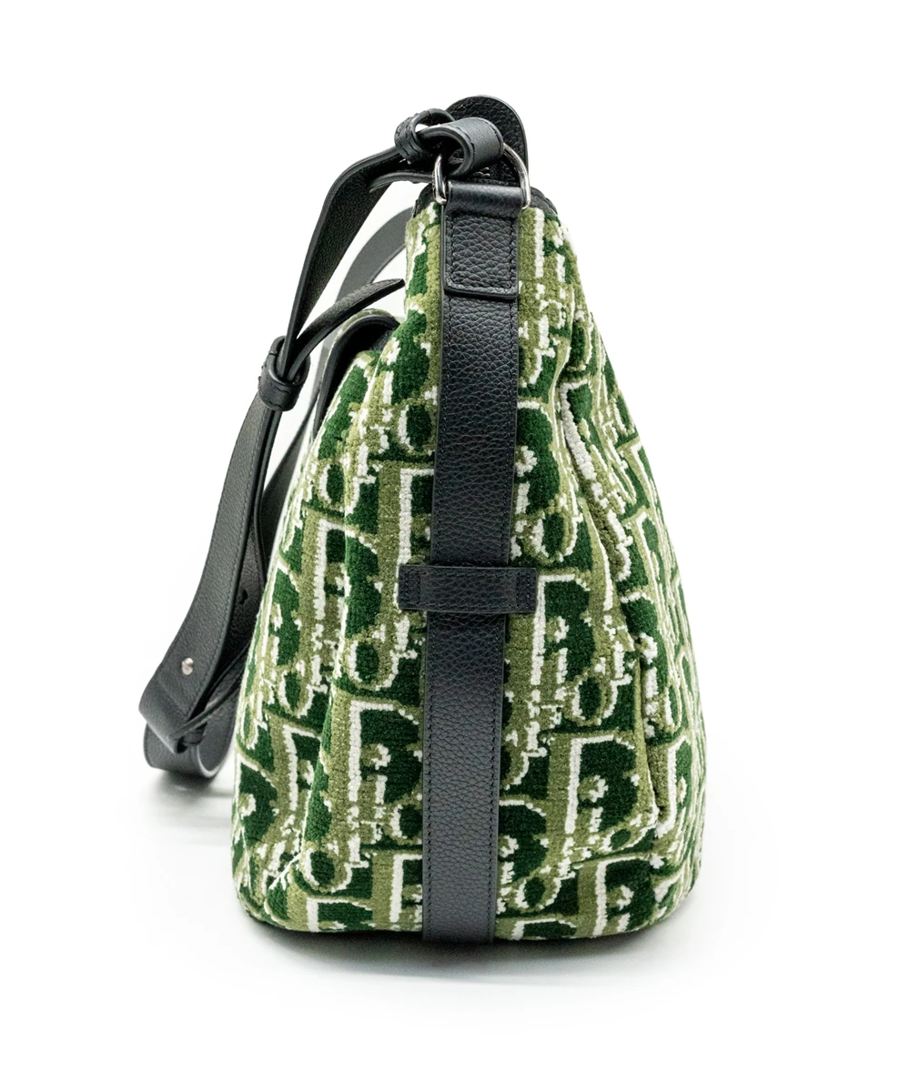 Christian Dior Bicolor Green Oblique Soft Saddle Bag