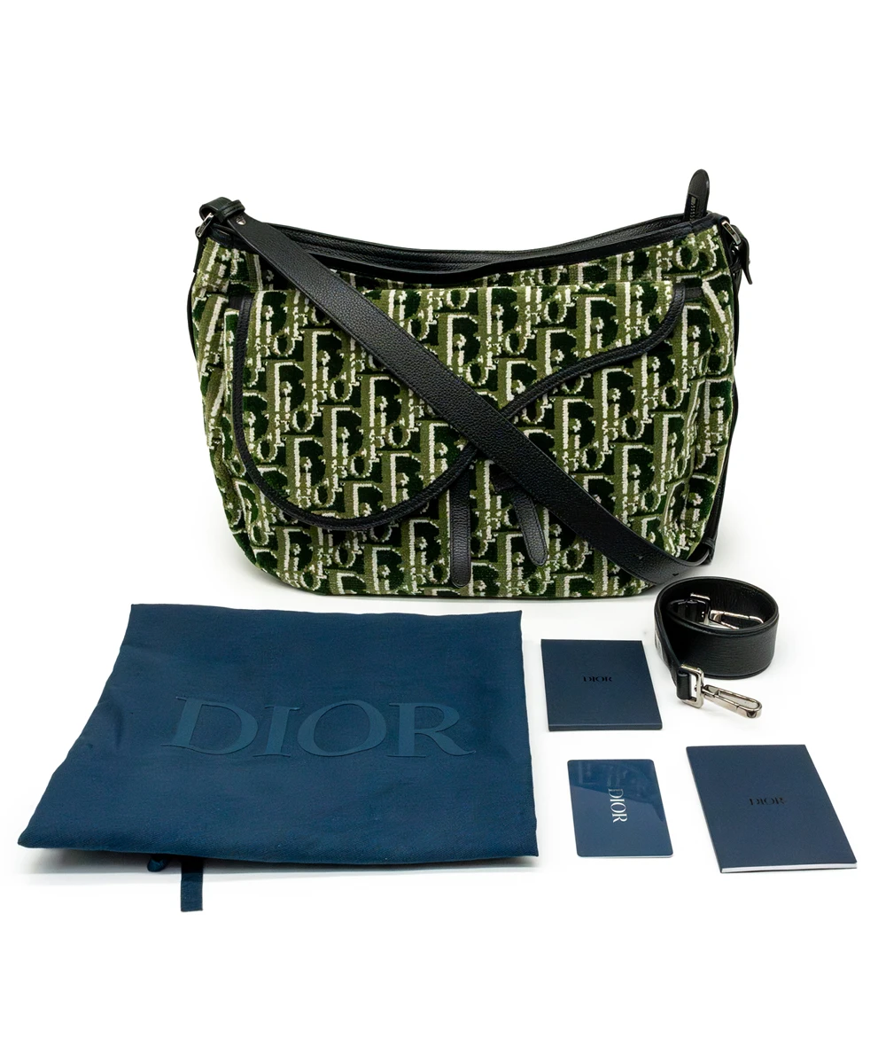 Christian Dior Bicolor Green Oblique Soft Saddle Bag
