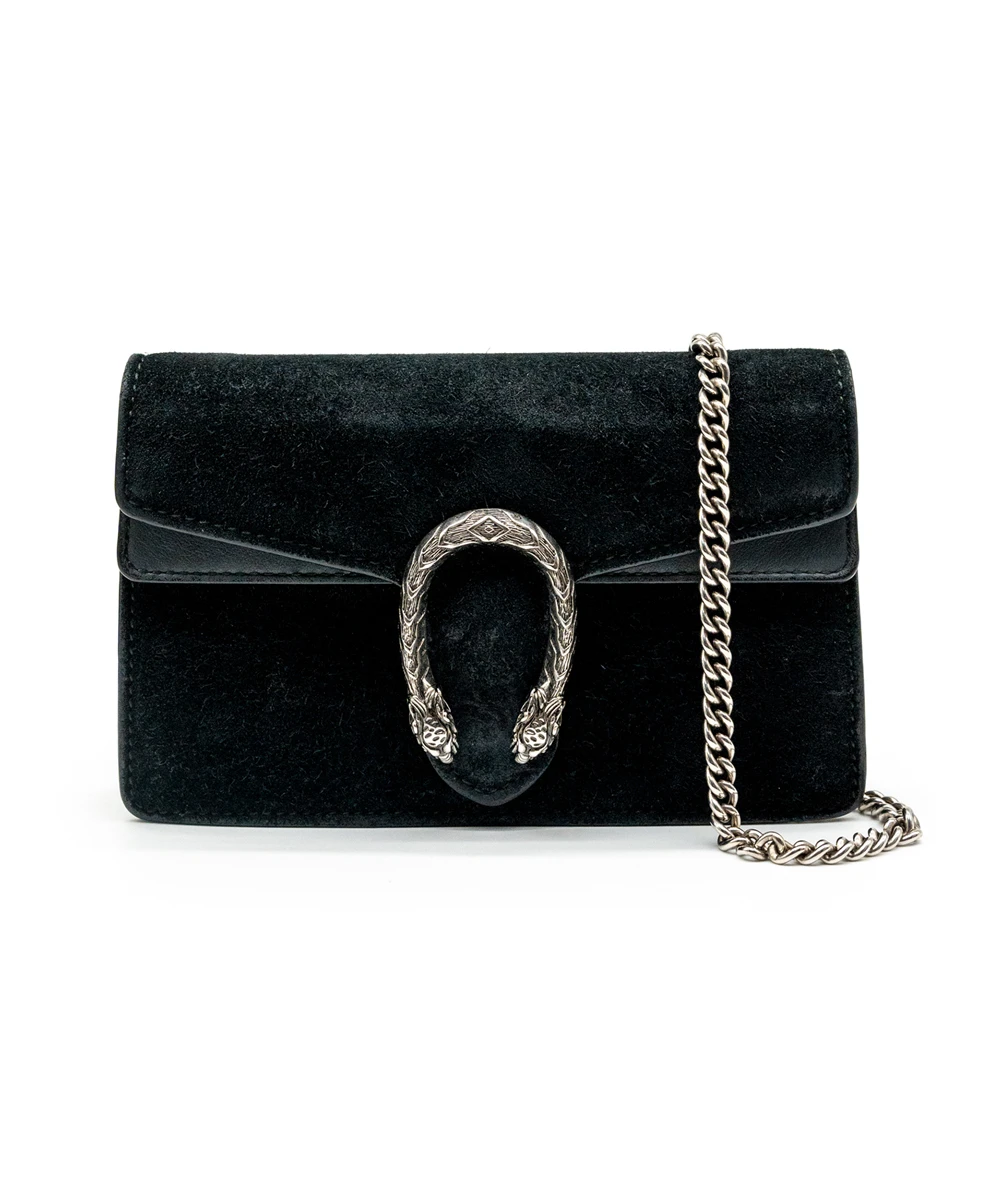 Gucci Black Velvet and Leather Super Mini Dionysus Shoulder Bag