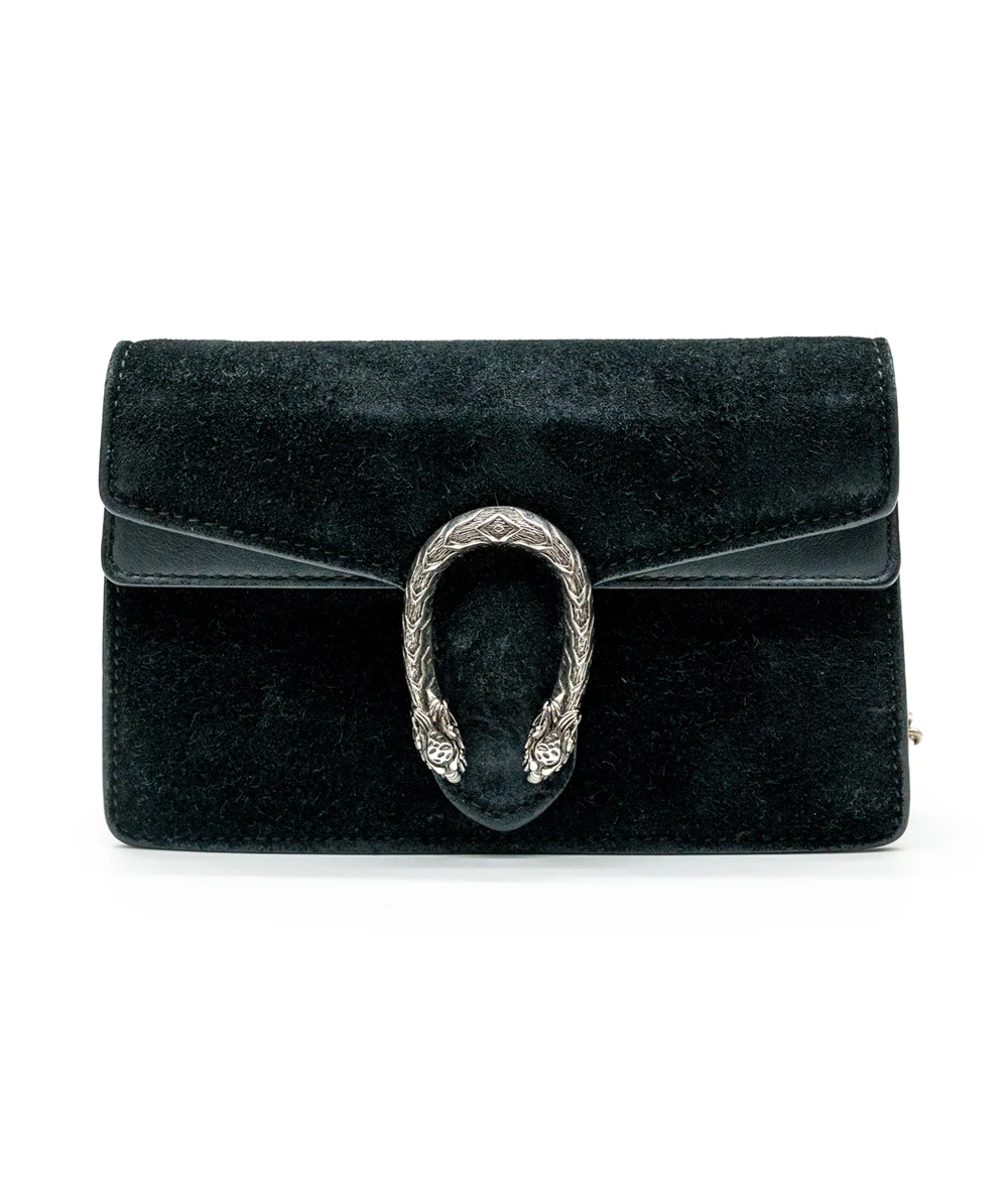 Gucci Black Velvet and Leather Super Mini Dionysus Shoulder Bag