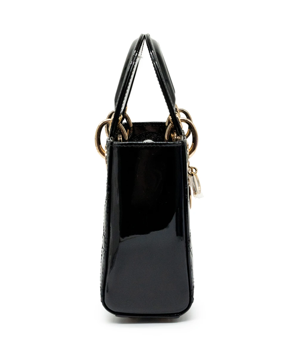 Christian Dior Black Color Cannage Mini Lady Dior Bag in Patent Leather