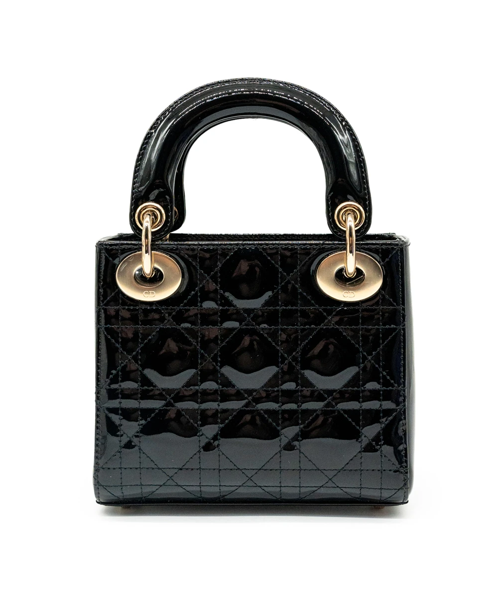 Christian Dior Black Color Cannage Mini Lady Dior Bag in Patent Leather