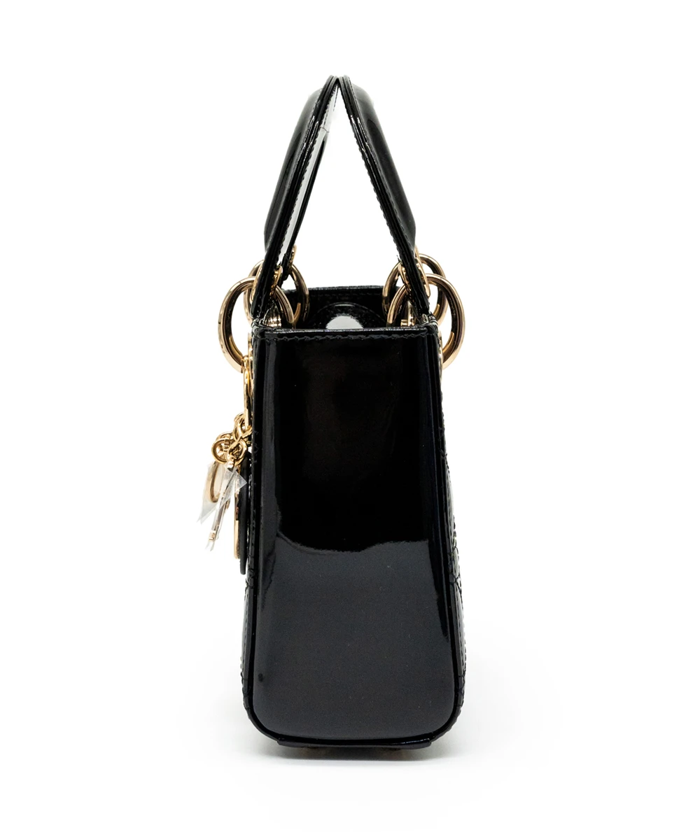 Christian Dior Black Color Cannage Mini Lady Dior Bag in Patent Leather