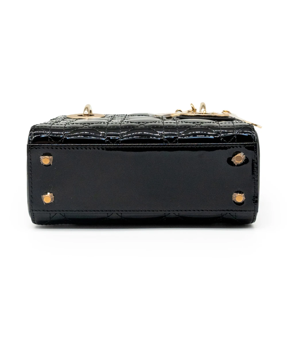 Christian Dior Black Color Cannage Mini Lady Dior Bag in Patent Leather