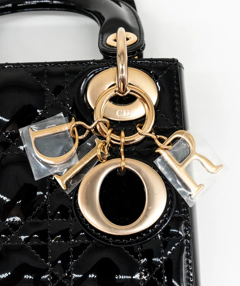 Christian Dior Black Color Cannage Mini Lady Dior Bag in Patent Leather